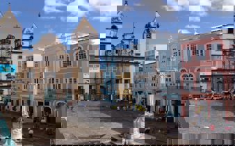 Historic Sao Francisco Church and colourful colonial buildings in Pelourinho, Salvador, Brazil. 