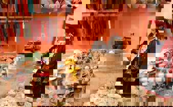 Traditional Andean weaving with natural dyes in the Sacred Valley, Peru. 